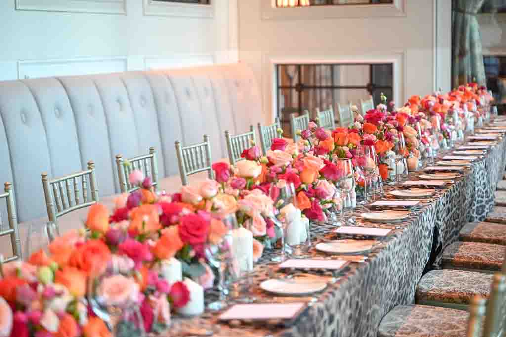 Fresh Flower Garland in Bold Colours for a Corporate Dinner at Fullerton Bay Hotel